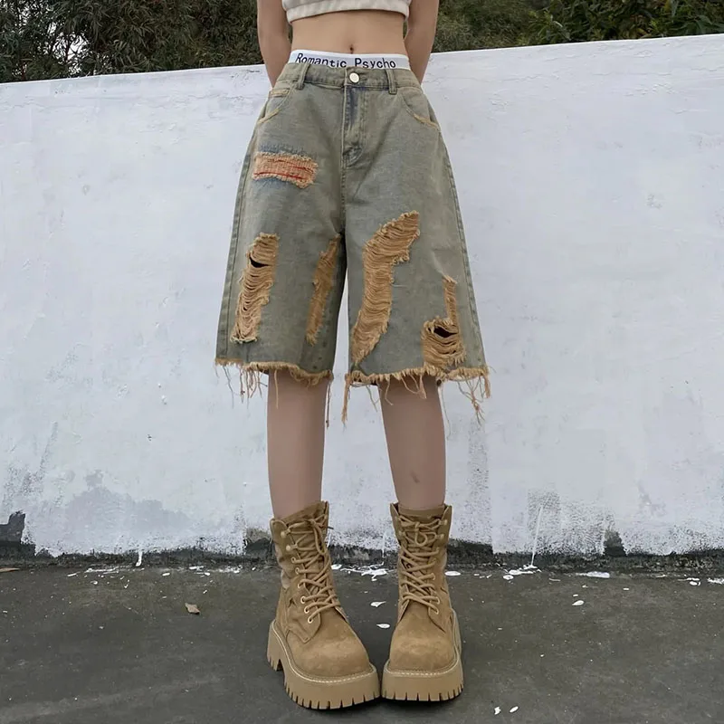 Y2K Vintage Denim Shorts: Hip Hop High Street Fashion