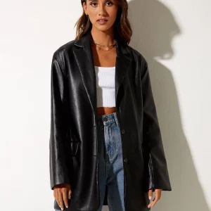 Y2K Vintage Faux Leather Blazer - Oversized Button-Down PU Jacket