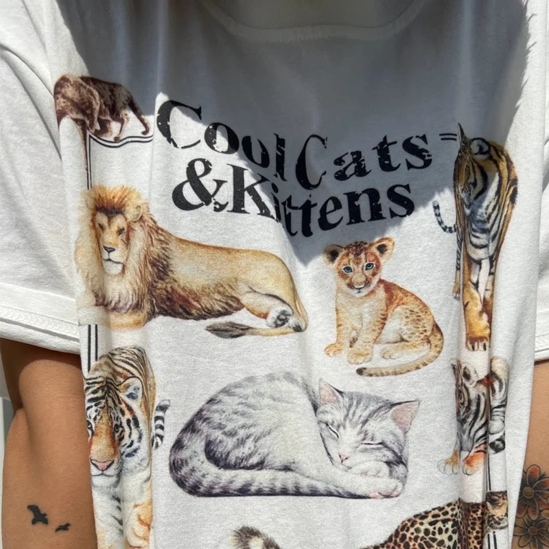 Y2K Vintage Feline T-Shirt - Grunge Aesthetic Top