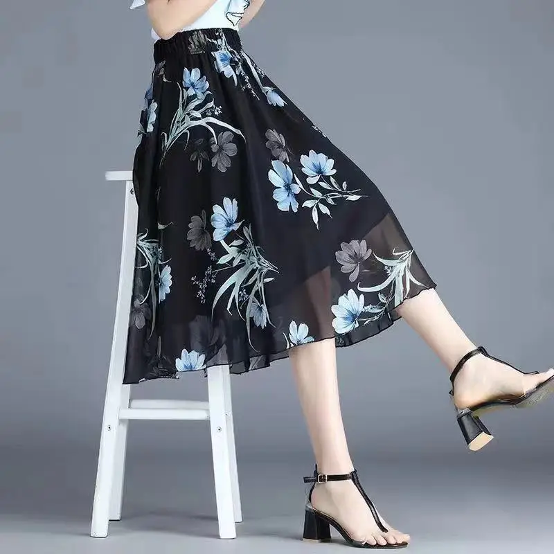 Y2K Vintage Floral Print Chiffon A-Line Skirt - Women's Fashion