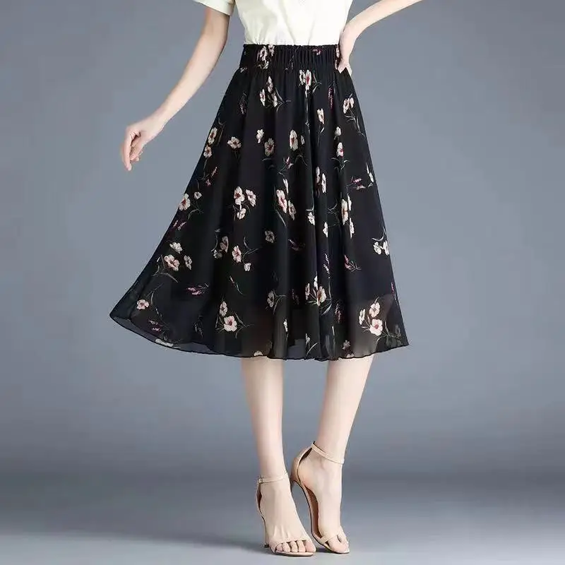 Y2K Vintage Floral Print Chiffon A-Line Skirt - Women's Fashion