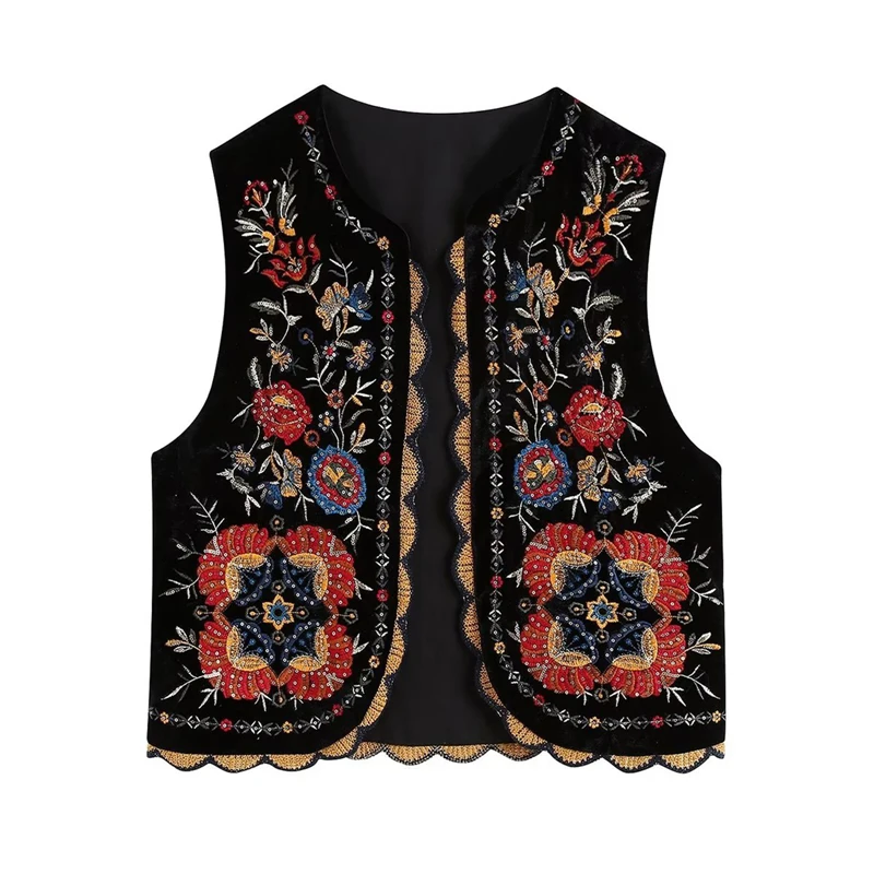 Y2K Vintage Flower Embroidered Sleeveless Crop Top - Streetwear Waistcoat