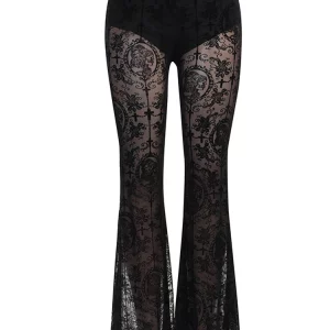 Y2K Vintage Gothic Mesh Flare Pants - High Waist Grunge Punk Trousers