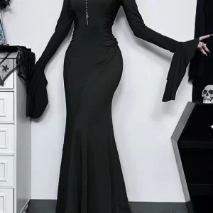 Y2K Vintage Gothic Nightclub Dress - Elegant High Waist Trumpet Style