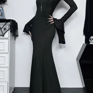 Y2K Vintage Gothic Nightclub Dress - Elegant High Waist Trumpet Style