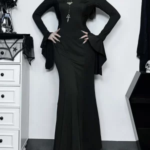 Y2K Vintage Gothic Nightclub Dress - Elegant High Waist Trumpet Style