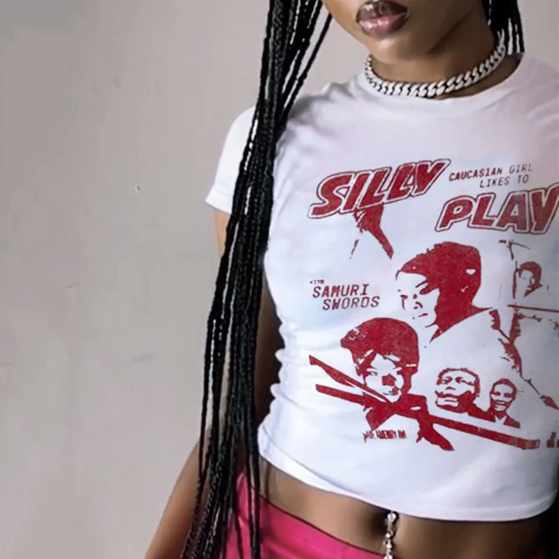 Y2K Vintage Graphic Tees: Punk Street Style Crop Tops for Women