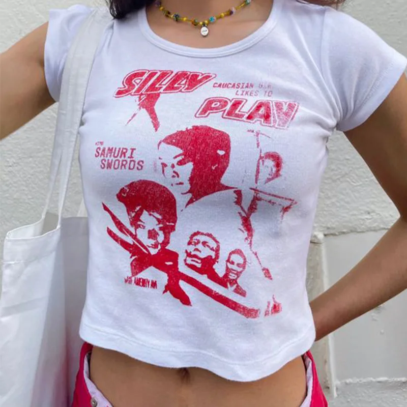 Y2K Vintage Graphic Tees: Punk Street Style Crop Tops for Women