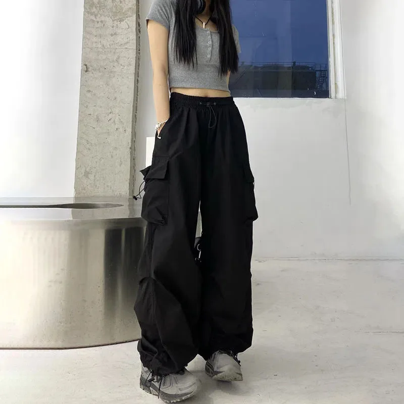 Y2K Vintage High Waist Cargo Pants - Harajuku Streetwear with Big Pockets