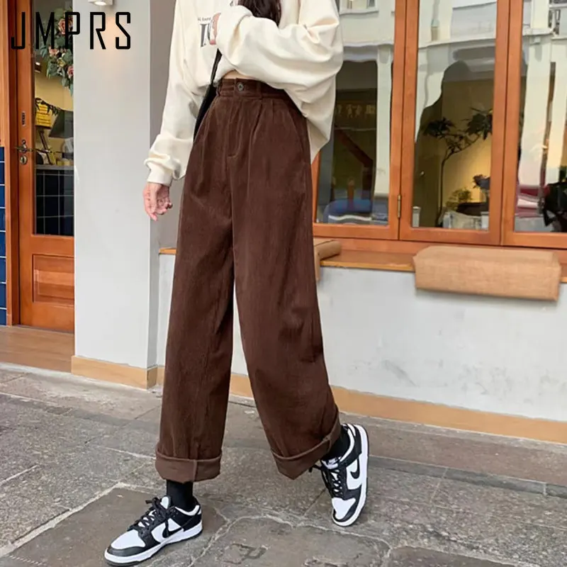 Y2K Vintage High Waist Corduroy Pants - Coffee Brown