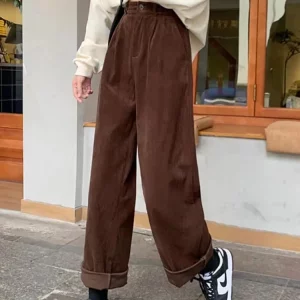 Y2K Vintage High Waist Corduroy Pants - Coffee Brown