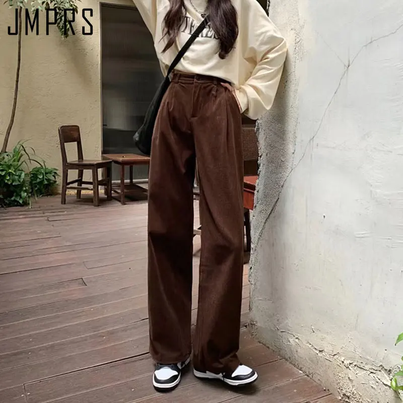 Y2K Vintage High Waist Corduroy Pants - Coffee Brown