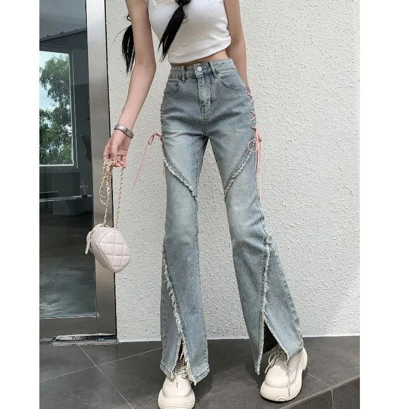 Y2K Vintage High Waist Flare Jeans - Women's Streetwear Denim Pants