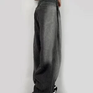 Y2K Vintage High Waist Wide Leg Denim Cargo Pants - Streetwear Harajuku Mom Jeans