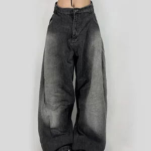 Y2K Vintage High Waist Wide Leg Denim Cargo Pants - Streetwear Harajuku Mom Jeans