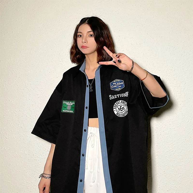 Y2K Vintage Hip Hop Black Oversized Shirt - Harajuku Cool Top