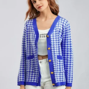 Y2K Vintage Houndstooth Knitted Cardigan - Casual Streetwear