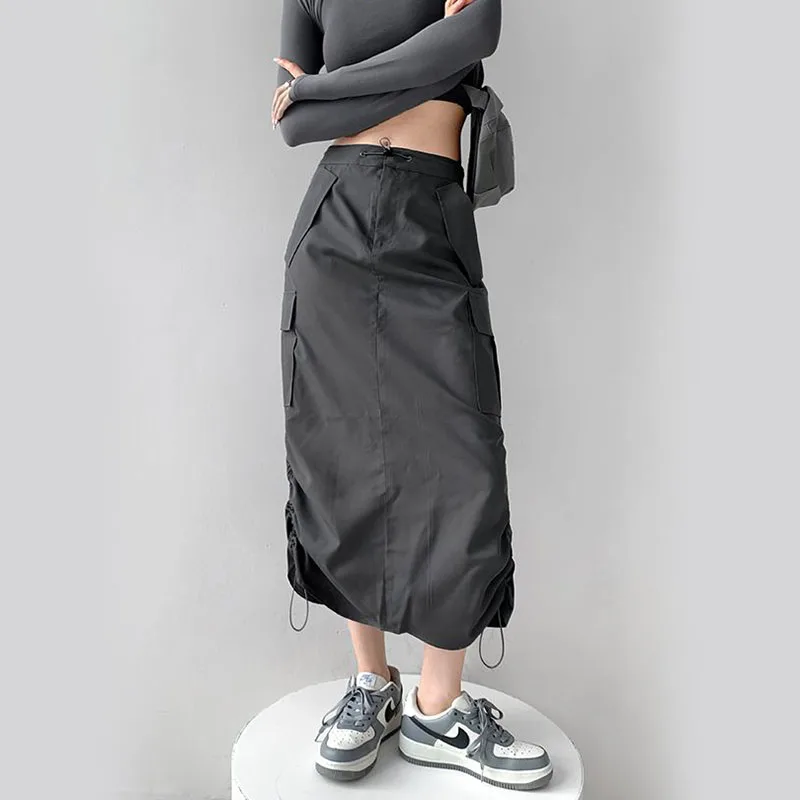 Y2K Vintage Irregular Midi Cargo Skirts - Women's Streetwear Fashion