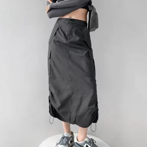 Y2K Vintage Irregular Midi Cargo Skirts - Women's Streetwear Fashion