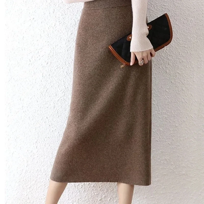 Y2K Vintage Knitted A-Line Skirt - High Waist Harajuku Casual Midi - Autumn Winter Warm Solid Style