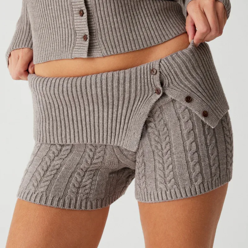 Y2K Vintage Knitted Shorts - Casual Streetwear Chic Buttoned Bottoms