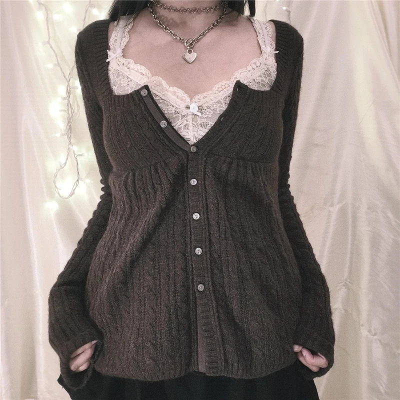 Y2K Vintage Knitted Sweater - Fairycore Single Breasted Cardigan