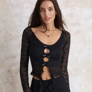 Y2K Vintage Lace Floral Crop Top - Sexy Mesh Fitted Aesthetic Streetwear