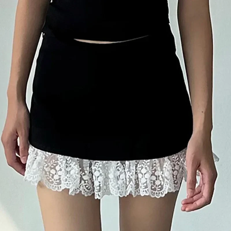 Y2K Vintage Lace Mini Skirt - Sweet Patchwork Streetwear Aesthetic