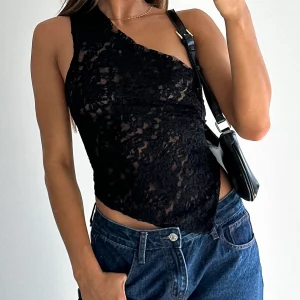 Y2K Vintage Lace One-Shoulder Irregular Hem Summer Top - Clubwear