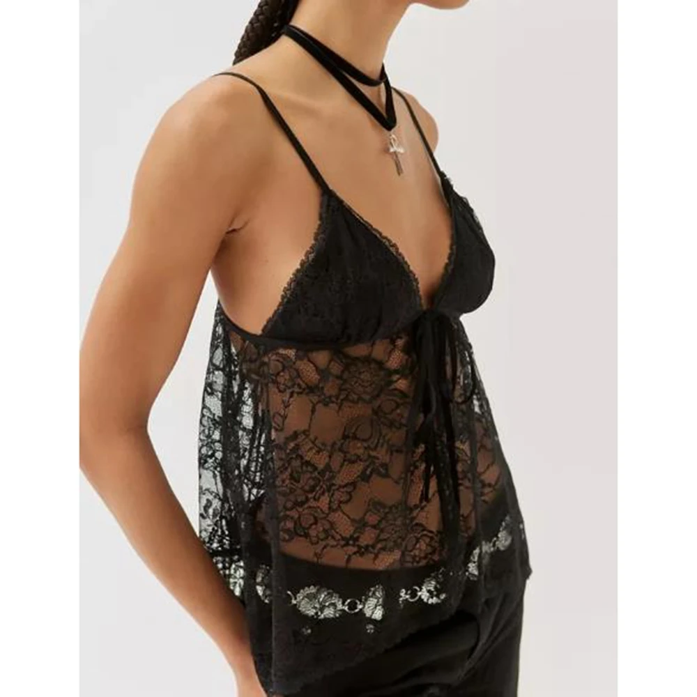 Y2K Vintage Lace Sheer Camisole Crop Top - Sexy Backless Streetwear