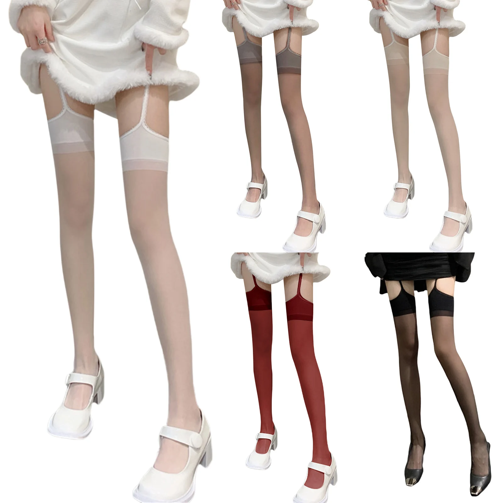 Y2K Vintage Lace Suspenders Garter Socks - Women's See-through Pantyhose & High Tube Stockings