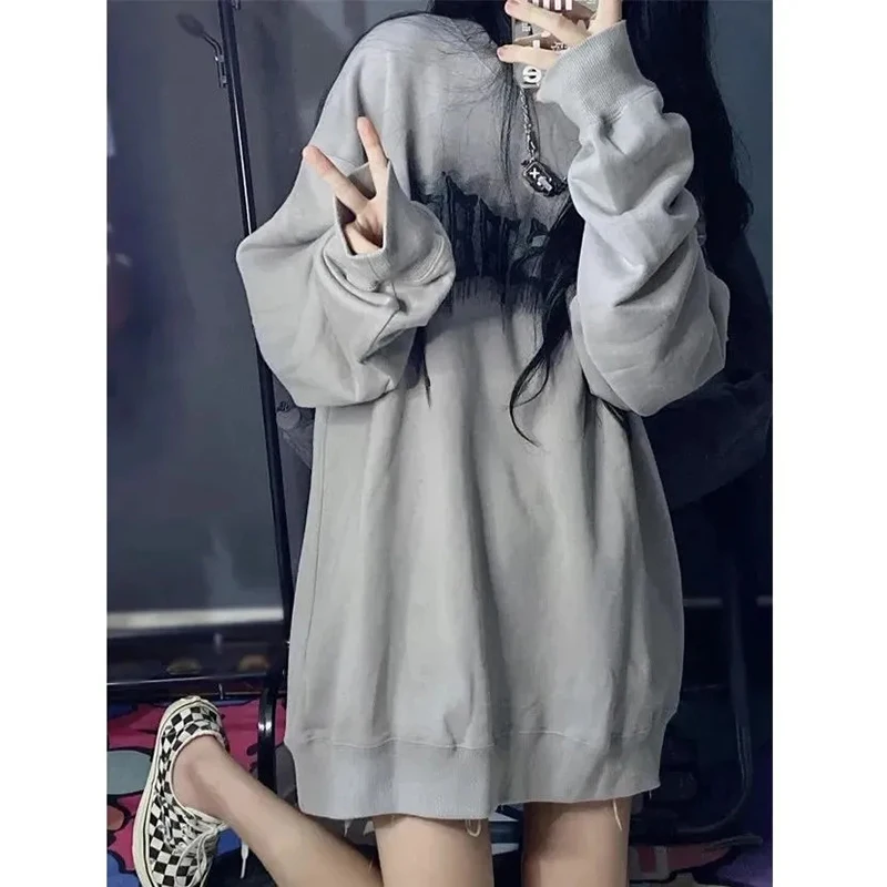 Y2K Vintage Letter Print Women's Thin Section Sweatshirt - Loose Casual Harajuku O Neck Pullover