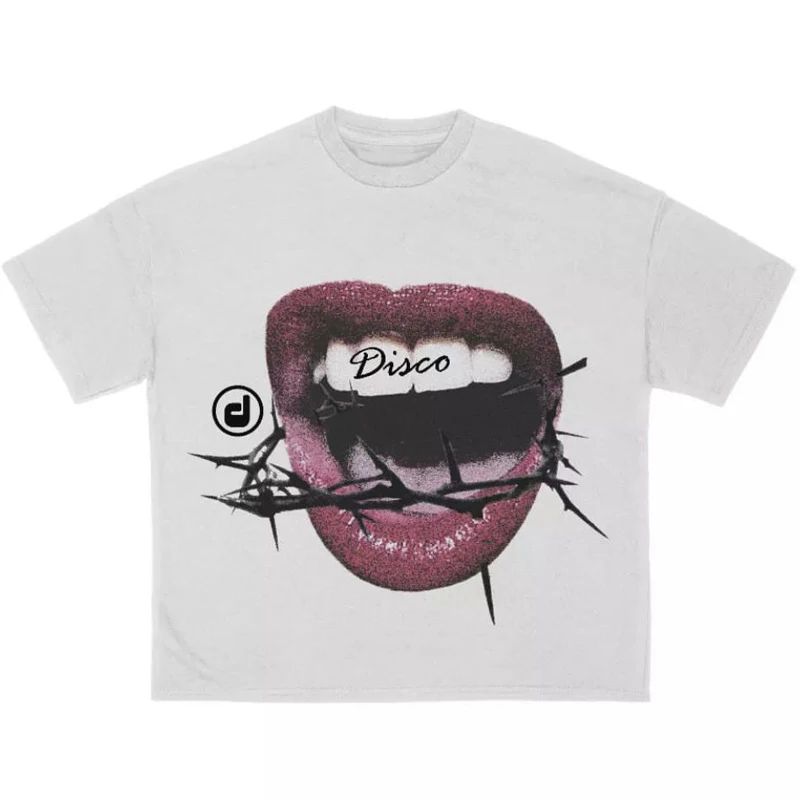 Y2K Vintage Lips Print Women's Short Sleeve T-shirt