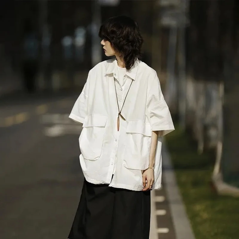 Y2K Vintage Loose Blouse: Harajuku Button-Up Pocket Top for Women