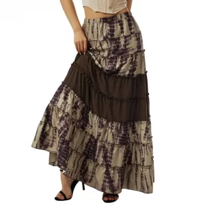 Y2K Vintage Midi Skirt - Fairycore Boho Elastic High Waist A-Line Swing Long Skirt