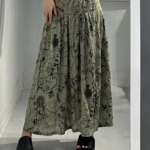 Y2K Vintage Midi Skirt - Fairycore Boho Elastic High Waist A-Line Swing Long Skirt