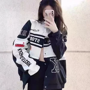 Y2K Vintage Motorcycle Racing Jacket with Detachable Skirt Set - Spring Autumn Harajuku Fashion