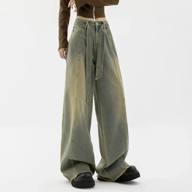 Y2K Vintage Oversized Loose Jeans - Summer Fashion Lace Up High Waist Denim Trousers