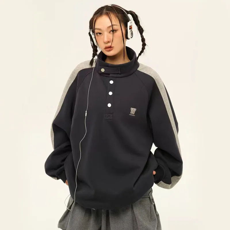 Y2K Vintage Patchwork Sweatshirt - Oversize Hoodie with Letter Embroidery