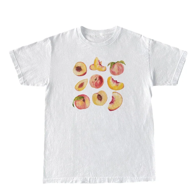 Y2K Vintage Peaches Graphic Tees - Retro Grunge Aesthetic Tops