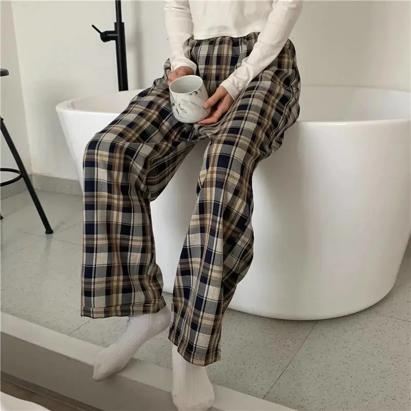 Y2K Vintage Plaid Wide Leg Pants - Summer Streetwear Fashion