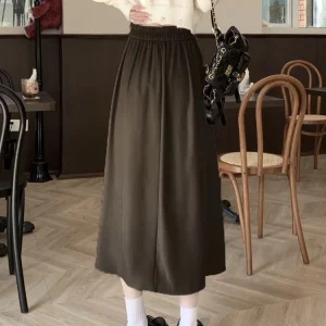 Y2K Vintage Pleated Midi Skirt - High Waist A-line School Girl Style