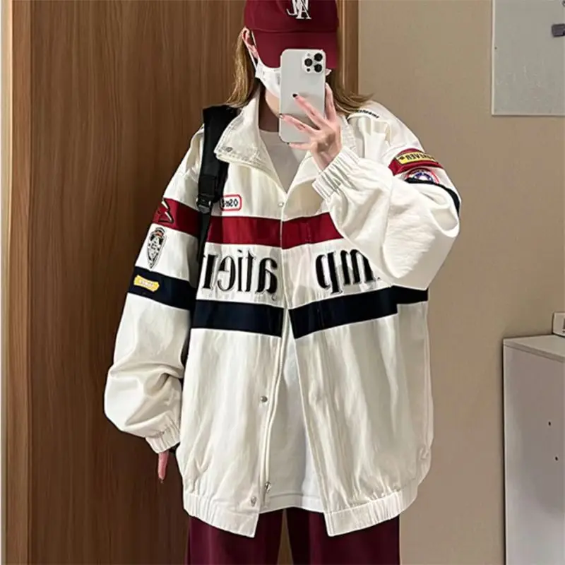 Y2K Vintage Racing Jacket Women Oversized Streetwear Bomber Coat