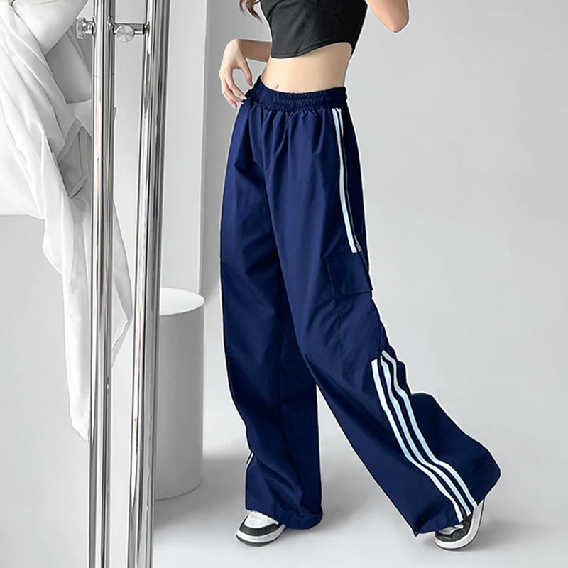 Y2K Vintage Stripe Cargo Pants - High Waist Loose Wide Leg Trousers