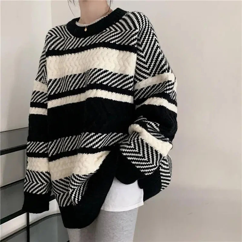 Y2K Vintage Striped Knit Sweater - Autumn Streetwear Pullover