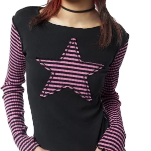 Y2k Vintage Striped Star Pattern T-Shirt - Grunge Aesthetic Streetwear