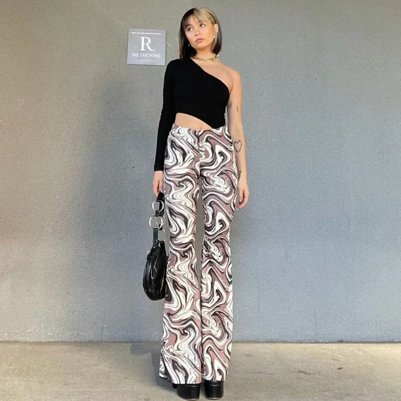 Y2K Vintage Style Chic Print Pants - Streetwear Women's High Waist Wide Leg Harajuku