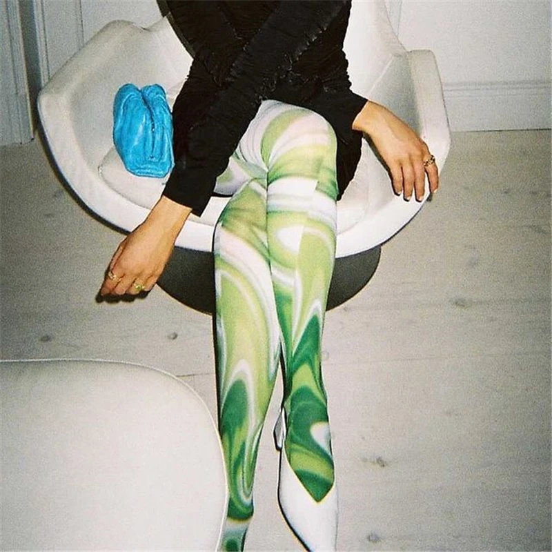 Y2K Vintage Style Long Stockings - E-Girls Print Leggings for Summer & Autumn