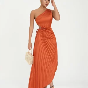 Y2K Vintage Women's Off-Shoulder Party Dress with Drawstring Pleats