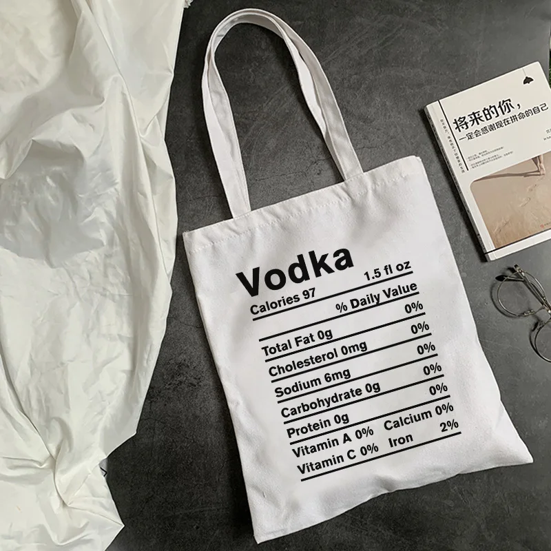 Y2K Vodka Nutrition Print Canvas Shoulder Bag - Vintage 2000s Style